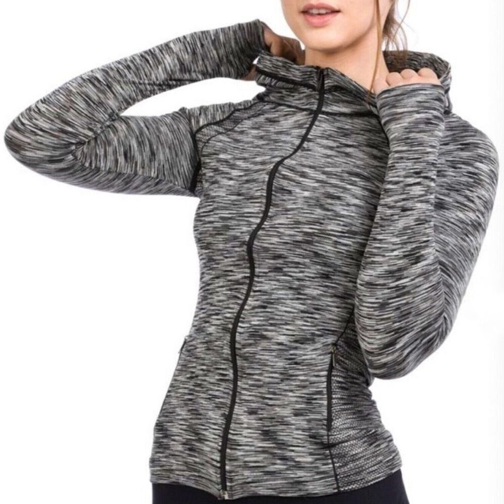 IAB MFG Hooded Contour Full Zip Jacket in Heather Black/White Size Medium